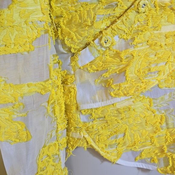 Self Portrait Yellow Floral Fil Coupe Asymetric Mesh Ruffled Top Off Shoulder - Picture 14 of 16